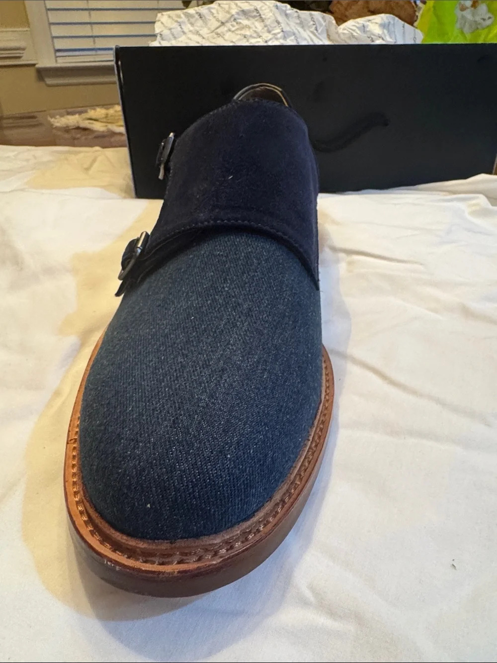 Aldo Navy Suede & Fabric Double Monk Strap Shoes